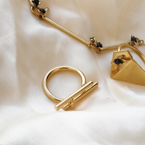 Gold Statement Ring, Double Bar Ring, Black stone Gold Ring, Bar Asymmetric Jewelry, Israeli jewelry, Geometric Ring, Modern Rings for Women