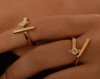 Stapelbare Statement Ringe, Ringe für Frau, israelischer Schmuck, Gold Versprechen Ring, offener verstellbarer Ring, Minimalist Edelstein Ring, Ringset