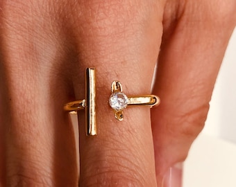 Minimalist Bar Ring, Bar Gemstone Ring, Israeli Jewelry, Adjustable Open Ring, Geometric Ring, Fashion Bar Ring, Modern Ring, Ring for Women