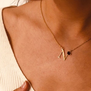 Gemstone Letter Necklace Gold Plated Name Necklace Gold Letter Necklace Monogram Necklace Israeli Jewelry Personalized Necklace