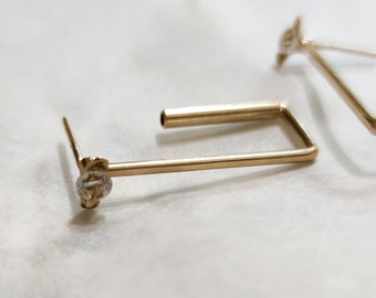 Geometric Earrings, Israeli Jewelry, Modern Earrings, gold Bar Earrings, Black Stone Earrings, Stud Bar Earrings, Gold Plated Earrings