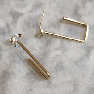 Square Hoop Earrings, Geometric Earrings, Modern Earrings, Gold Gemstone Earrings, Minimalist Earrings, Israeli Jewelry, Gold Stud Earring image 1