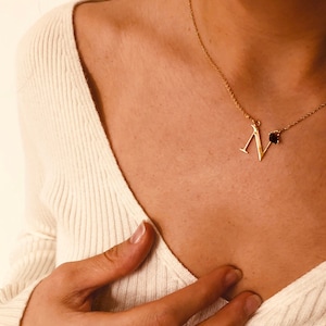 Gold Letter Necklace, Personalized Necklace, Monogram Necklace, Letter Necklace with Stone, Israeli Jewelry, Gold Minimalist Necklace