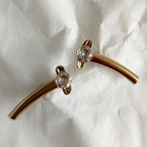 Ear Crawler, Ear Climber Earrings, Gold Stud Earrings, Minimalist Gold Earrings, Geometric Earrings, Gemstone Earrings, Curved Bar Earrings image 3