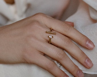 Gouden ringen voor vrouwen, open stenen ring, vergulde ring, Israëlische sieraden, minimalistische ring, kruisring, geometrische ring, moderne vierkante ring