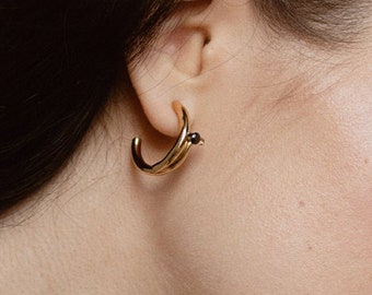 Gemstone Hoop Earrings, Gold Plated Hoop Earrings, Hoop Earrings With Stones, Israeli Jewelry, Geometric Earrings, Gold Plated Stud Earrings