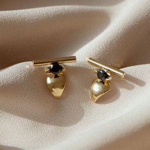 Gold Stud Earring, Gemstone earring, Gold earring, Minimalist Earrings, Gold Plated Earring, Gold Stud, Small earring, Black Stone Earrings image 1