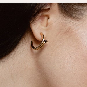 Gemstone Hoop Earrings, Gold Plated Hoop Earrings, Hoop Earrings With Stones, Israeli Jewelry, Geometric Earrings, Gold Plated Stud Earrings