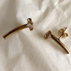 Ear Crawler, Ear Climber Earrings, Gold Stud Earrings, Minimalist Gold Earrings, Geometric Earrings, Gemstone Earrings, Curved Bar Earrings image 2