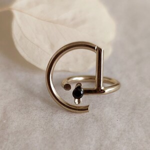 Gold Statement Ring, Geometric Ring, Modern Ring, Contemporary Ring, Israeli jewelry, Gemstone Ring, Black Stone Ring, Gold and Black Ring