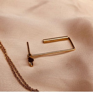 Square Hoop Earrings, Geometric Earrings, Modern Earrings, Gold Gemstone Earrings, Minimalist Earrings, Israeli Jewelry, Gold Stud Earring image 4