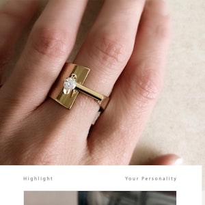 Gold Statement Ring, Geometric Ring, Gemstone Ring, Israeli Jewelry, Adjustable Ring, Contemporary Ring, Wide Large Ring, Gold Plated Ring image 1