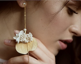 Boho Wedding Earrings, Natural Flower Earrings, Wedding Earrings For Brides, Bridal Long Earrings, Real flower Earrings, Long Stud Earrings