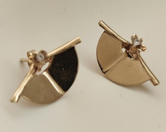 Moderne Ohrringe, Geometrische Ohrringe, Statement Ohrringe, Fan Ohrringe, Israelischer Schmuck, Goldene Ohrringe, Vergoldete Ohrringe, Große Ohrringe