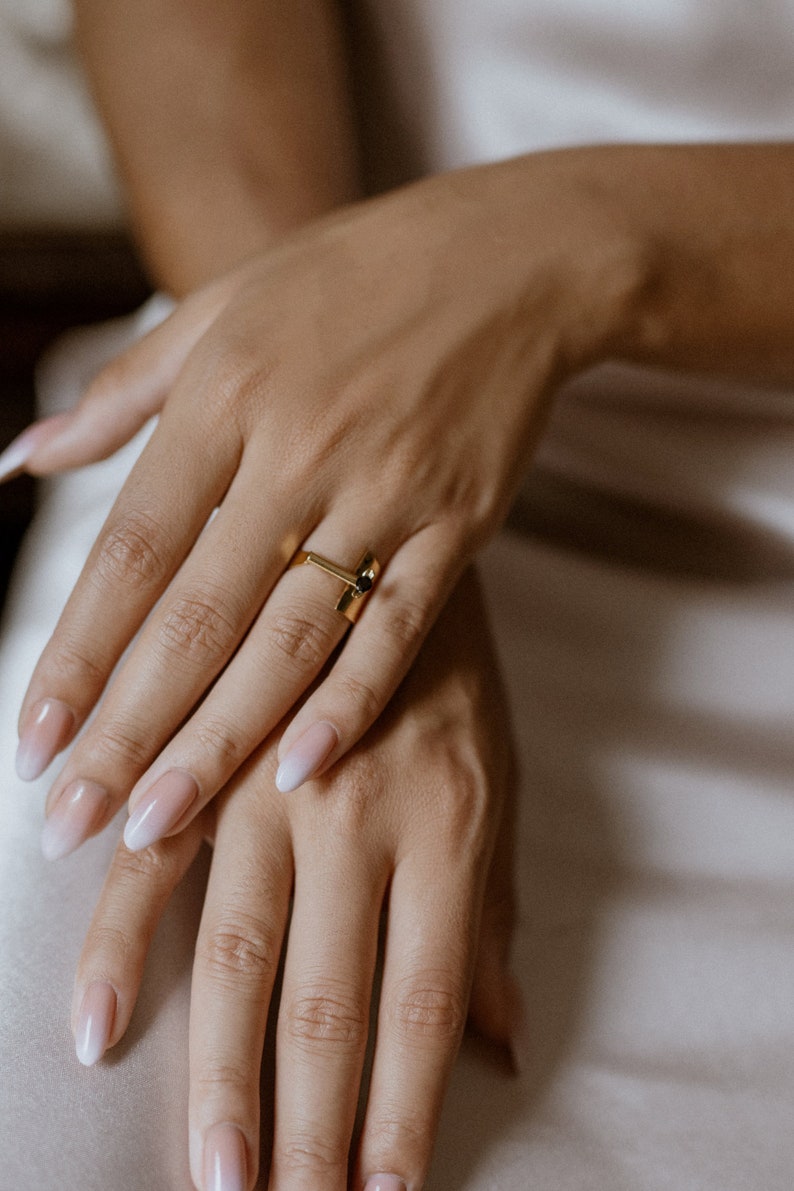 Gold Statement Ring, Geometric Ring, Gemstone Ring, Israeli Jewelry, Adjustable Ring, Contemporary Ring, Wide Large Ring, Gold Plated Ring image 4