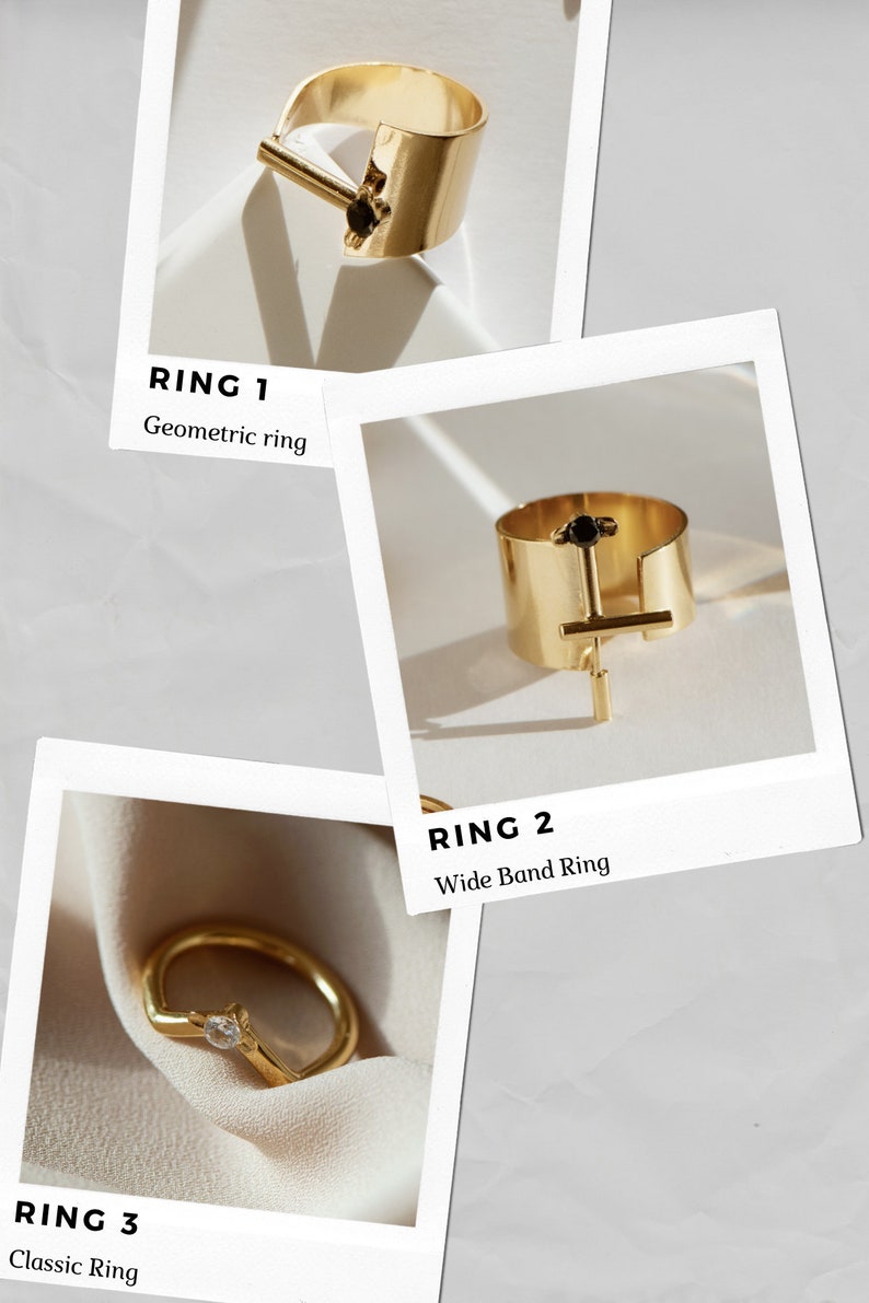 Gold Statement Ring, Geometric Ring, Gemstone Ring, Israeli Jewelry, Adjustable Ring, Contemporary Ring, Wide Large Ring, Gold Plated Ring image 8
