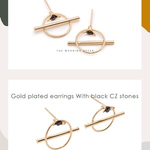 Gold Stud Earrings, Geometric Earrings, Minimalist Gold Earrings, Black Stone Earrings, Israeli Jewelry, Gold Plated Earrings Black and Gold image 5