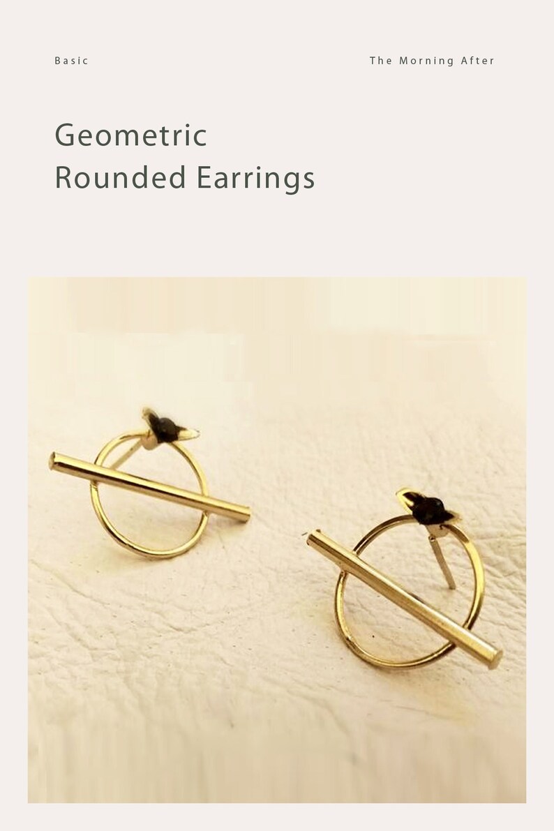 Gold Stud Earrings, Geometric Earrings, Minimalist Gold Earrings, Black Stone Earrings, Israeli Jewelry, Gold Plated Earrings Black and Gold image 4