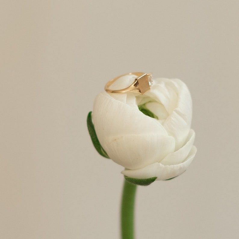 Square Signet Ring with Natural Diamonds, 14K Solid Yellow Gold Ring, Handmade Statement Ring, Dainty Baguette Ring, Stand With ISRAEL image 9