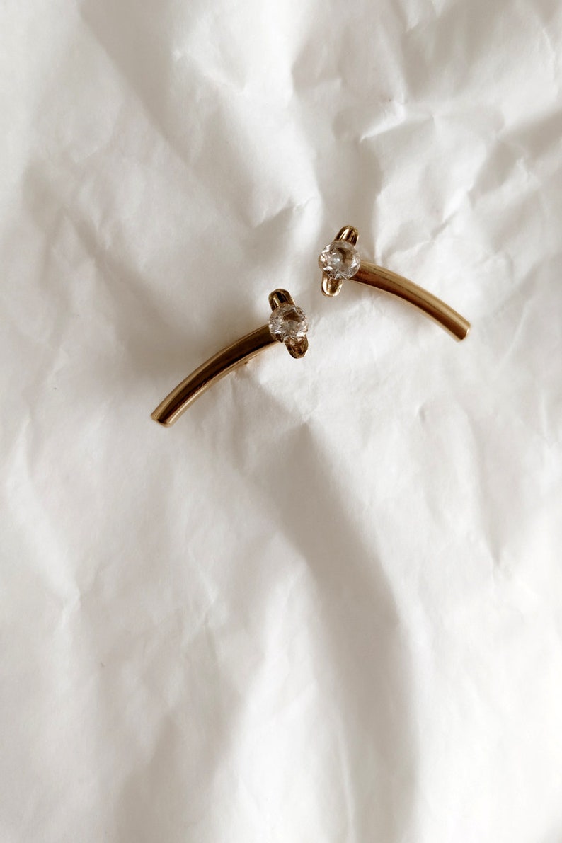 Ear Crawler, Ear Climber Earrings, Gold Stud Earrings, Minimalist Gold Earrings, Geometric Earrings, Gemstone Earrings, Curved Bar Earrings image 6