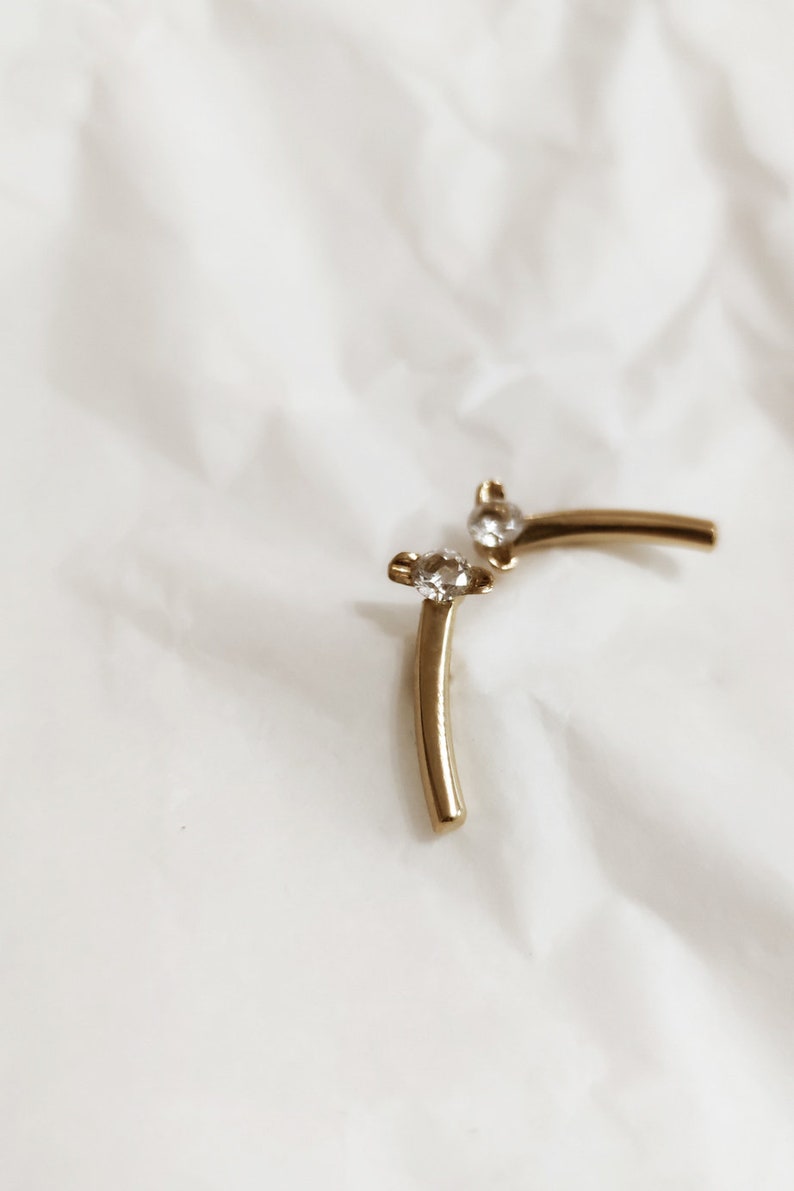 Ear Crawler, Ear Climber Earrings, Gold Stud Earrings, Minimalist Gold Earrings, Geometric Earrings, Gemstone Earrings, Curved Bar Earrings image 5