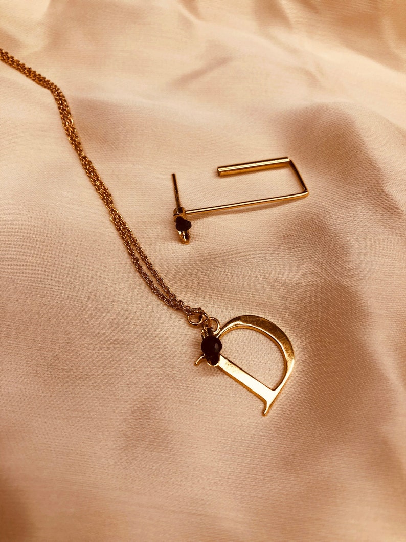 Gemstone Letter Necklace Gold Plated Name Necklace Gold Letter Necklace Monogram Necklace Israeli Jewelry Personalized Necklace