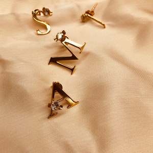 Personalized Earrings, Letter jewelry, Gold Letter Earrings, Initial Earrings, Minimalist Earring, Israeli jewelry, Gemstone Custom Earrings image 1