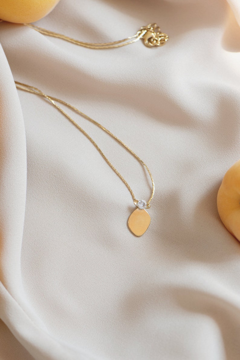 Gold Pendant Necklace with Gemstone, Circle Pendant, Minimalist Necklace, Layered Necklace, Gold Stacking Necklace, Dainty Disc Necklace image 9