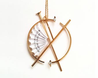 Personalized Gift, Gold Compass Necklace, Statement Necklace, Long Pendant, Israeli Jewelry, Mother Daughter Necklace, Gold Origami Jewelry