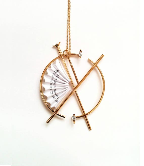 Personalized Gift, Gold Compass Necklace, Statement Necklace, Long Pendant, Israeli Jewelry, Mother Daughter Necklace, Gold Origami Jewelry