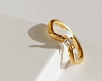 Ring für Frau, Versprechen Ring, Minimalist Gold Ring, Edelstein Ring, geometrische Ring, israelischer Schmuck, Vergoldeter Ring, Gold klassischer Ring