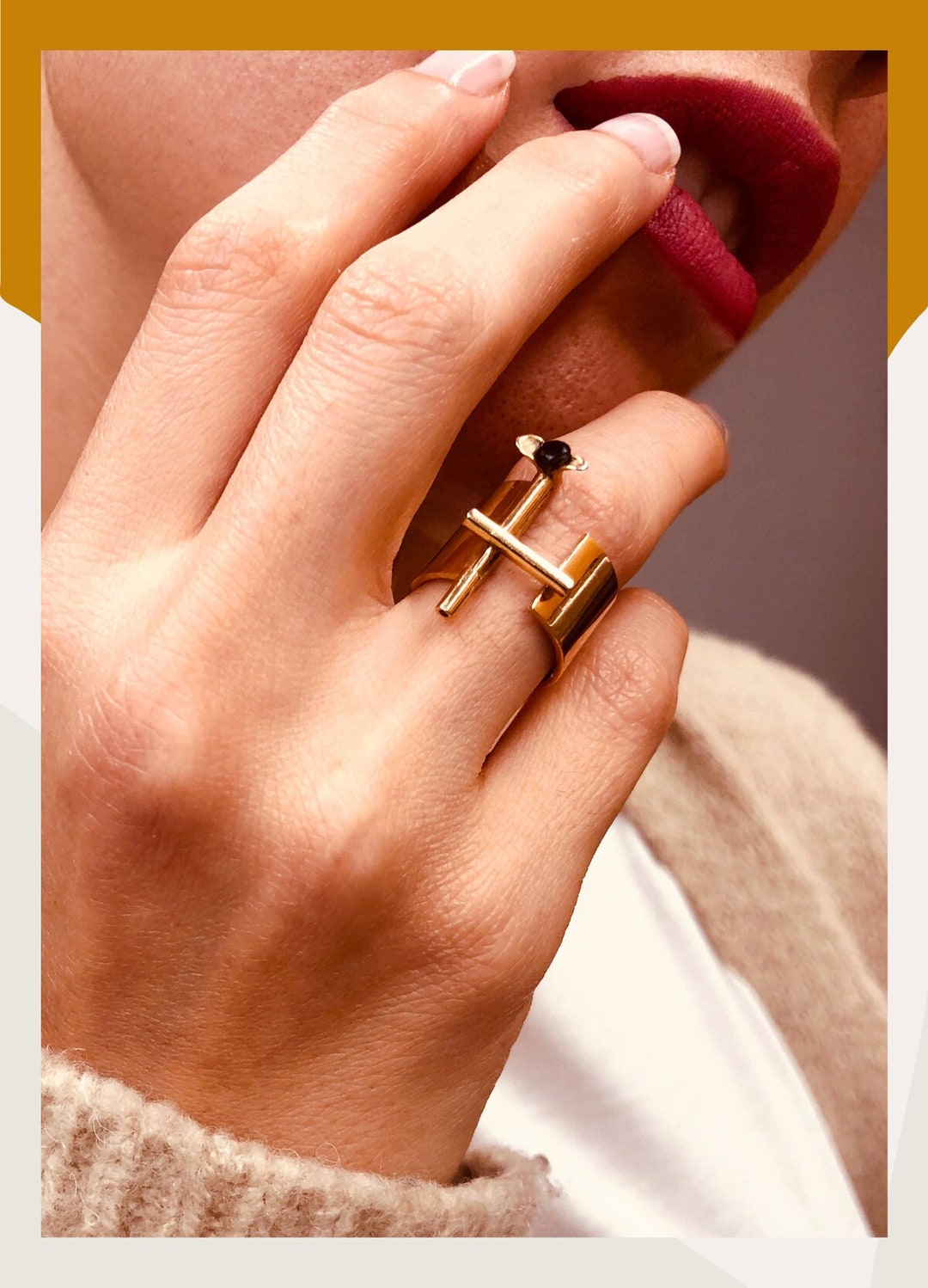 Statement Ring, Black Stone Ring, Adjustable Ring, Gemstone Ring