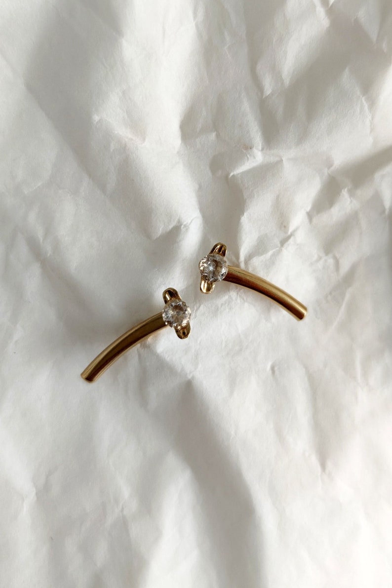 Ear Crawler, Ear Climber Earrings, Gold Stud Earrings, Minimalist Gold Earrings, Geometric Earrings, Gemstone Earrings, Curved Bar Earrings image 3