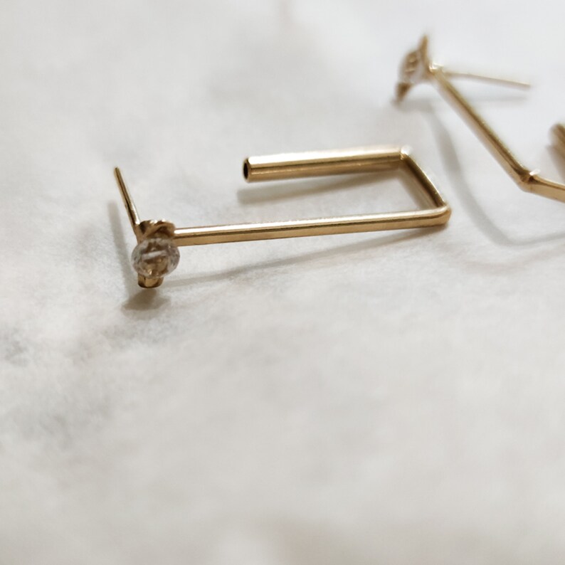 Square Hoop Earrings, Geometric Earrings, Modern Earrings, Gold Gemstone Earrings, Minimalist Earrings, Israeli Jewelry, Gold Stud Earring image 5