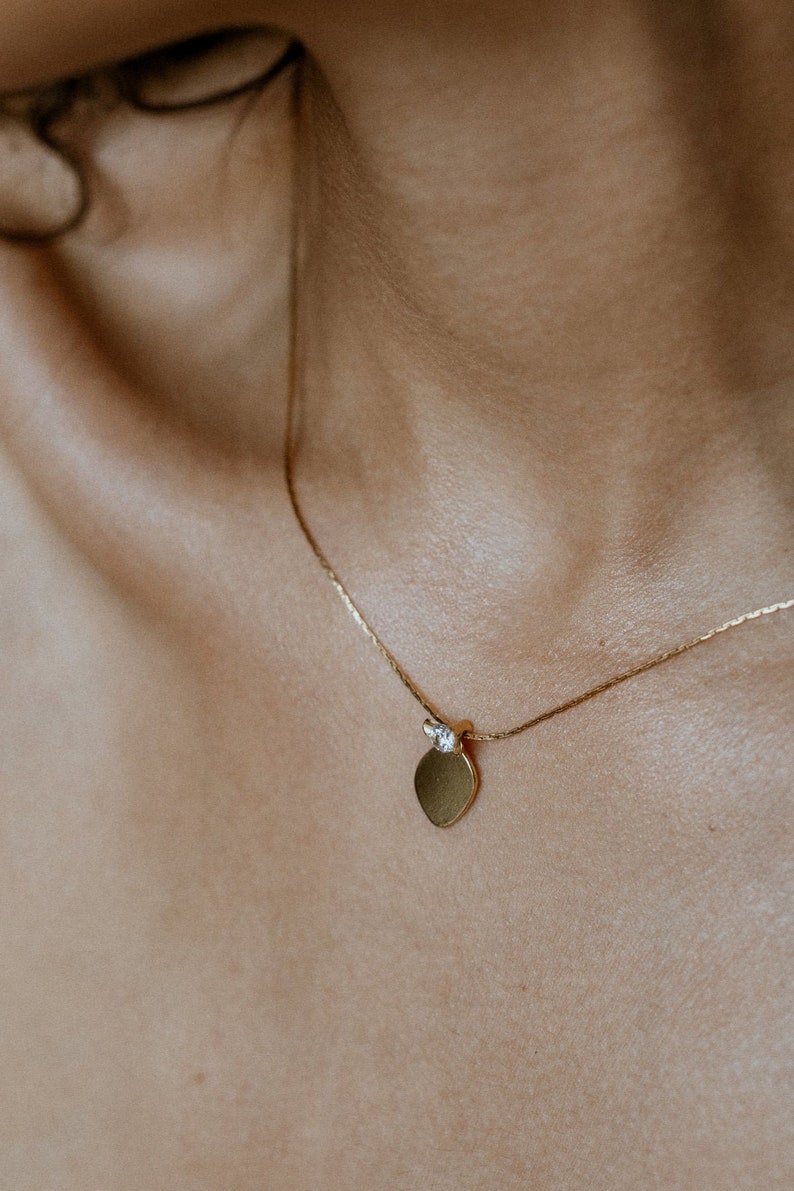 Gold Pendant Necklace with Gemstone, Circle Pendant, Minimalist Necklace, Layered Necklace, Gold Stacking Necklace, Dainty Disc Necklace image 7