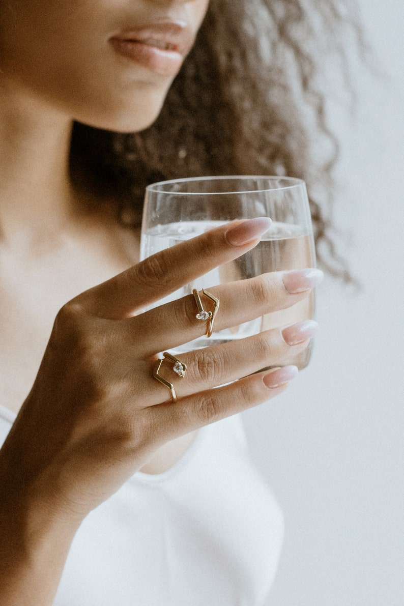 Gold Rings For Women, Rhombus ring with Gemstone, Open Ring, Stackable Rings, Israeli Jewelry, Unique Ring, Geometric Ring, Adjustable ring image 3