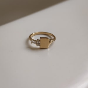 Square Signet Ring with Natural Diamonds, 14K Solid Yellow Gold Ring, Handmade Statement Ring, Dainty Baguette Ring, Stand With ISRAEL image 6