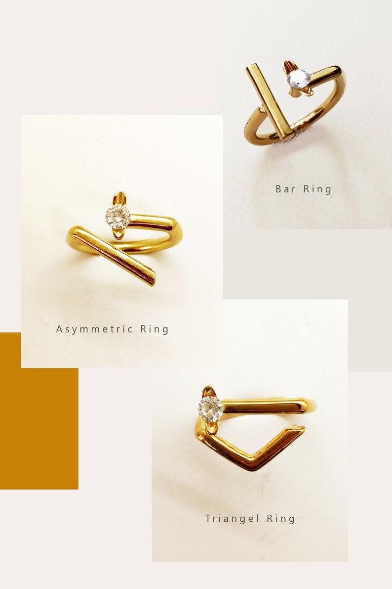 Ringe für Frauen, Dreieck Ring, Verstellring, Israel Schmuck, geometrischer Ring, offener Ring, minimalistischer Ring, moderner Schmuck, Edelstein Ring Bild 7