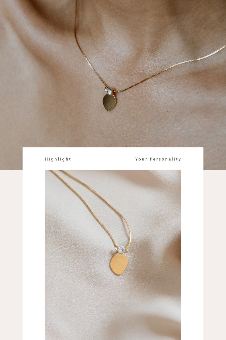 Gold Pendant Necklace with Gemstone, Circle Pendant, Minimalist Necklace, Layered Necklace, Gold Stacking Necklace, Dainty Disc Necklace image 8