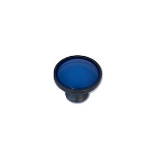 May include: A blue glass cabinet knob with a black metal base.