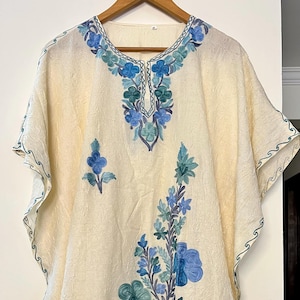 Floral Embroidered Cotton Kaftan Dress: Boho Beach Cover-Up