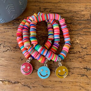 Rainbow Heishi Bracelet, Stacking Bracelet, Custom, Stack, Friendship Jewelry, Smiley Face Bracelet