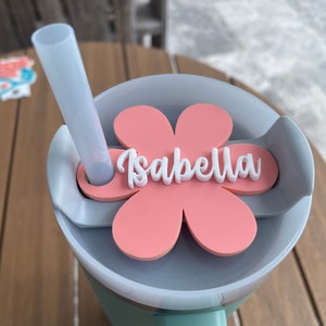 Daisy Stanley Tag- FREE SHIPPING- Flower Stanley personalized topper-Stanley Name Plate-Acrylic Personalized Name-20/30oz/40/64oz Stanley