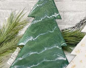 Resin Christmas tree- green and white- resin decor- Christmas decor- shelf sitter- free standing- office decor- safe resin  FREE SHIPPING