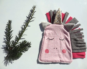 Doudou licorne, gris, rose, cadeau naissance original unique personnalisé prénom