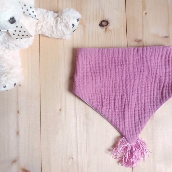 Bavoir bandana bébé, anti-bavouille, pompon rose, bandana rose, bandana fille, bavoir fille