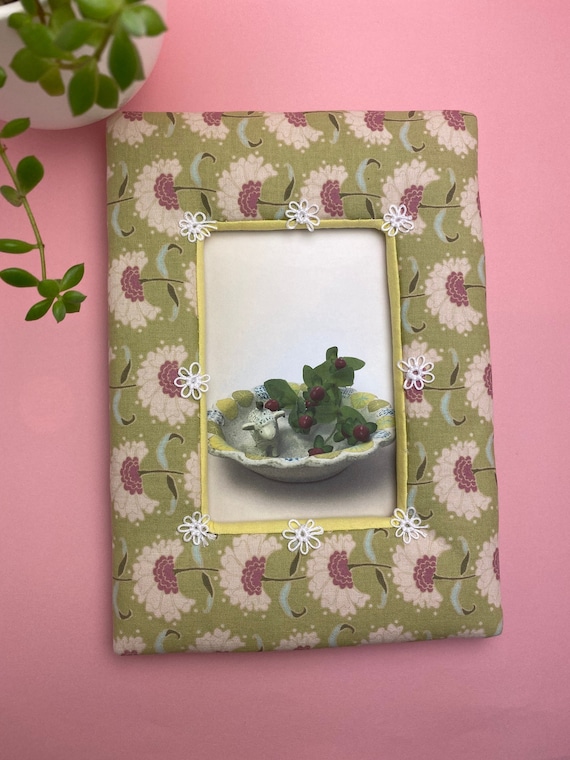 Pastel Green Postcard Frame, for 4R 46 Photo. Tilda Fabric Floral Pattern  Photo Frame Cute Wall Decoration Ladies Interior Ladies Gift 