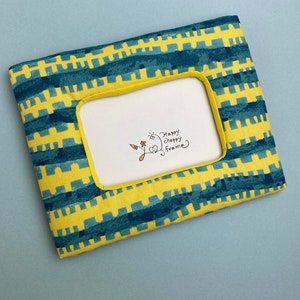 Fabric photo frame [for 3R photo] Yellow and green, railroad pattern, fun room decoration, wall decoration
