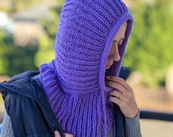 Knit Ribbed Hooded Cowl Pattern