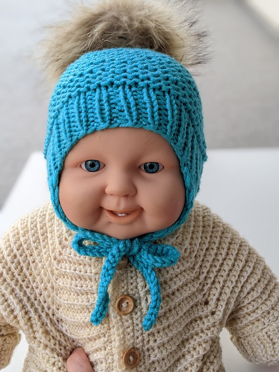 Straight Needles Ear Flaps Knitting Pattern For Childs Pom Pom Hat